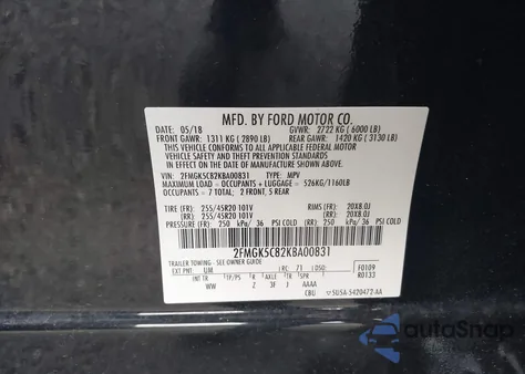 2019 Ford Flex Sel z USA, uszkodzony, nr VIN 2FMGK5C82KBA00831